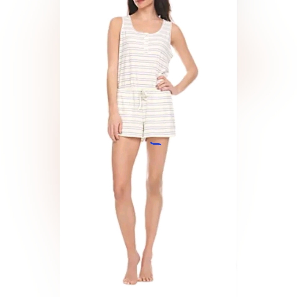 Pajamas Romper White Yellow & Grey Stripes SZ XS Loungewear Flora Nikrooz NEW